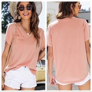 V-Neck Pocket Tee - Peach